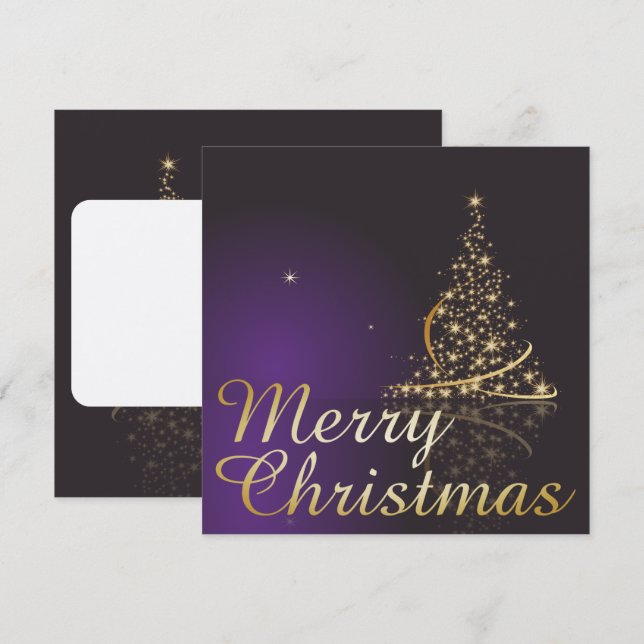 Dark purple Christmas motive with golden Christmas Invitation (Front/Back)
