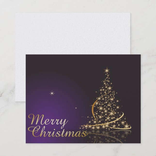 Dark purple Christmas motive with golden Christmas Invitation (Front/Back)