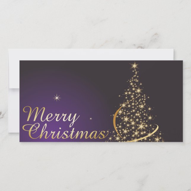 Dark purple Christmas motive with golden Christmas Thank You Card (Front)