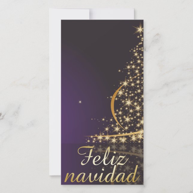 Dark purple Christmas motive with golden tree of Holiday Card (Front)