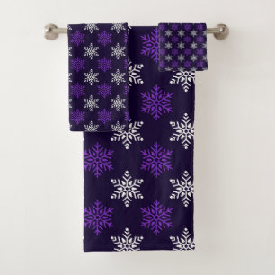 Dark Purple Christmas Snowflake Seamless Pattern Bath Towel Set