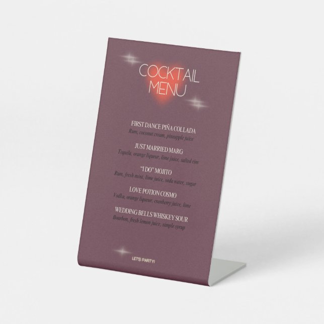Dark Purple Cocktail Menu for Wedding Pedestal Sign (Front)