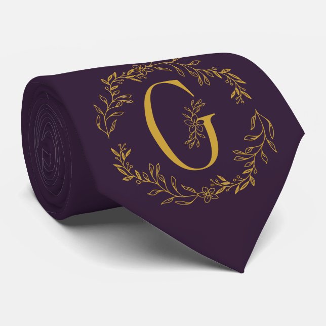 Dark Purple Colour Monogrammed Groomsmen Tie (Rolled)