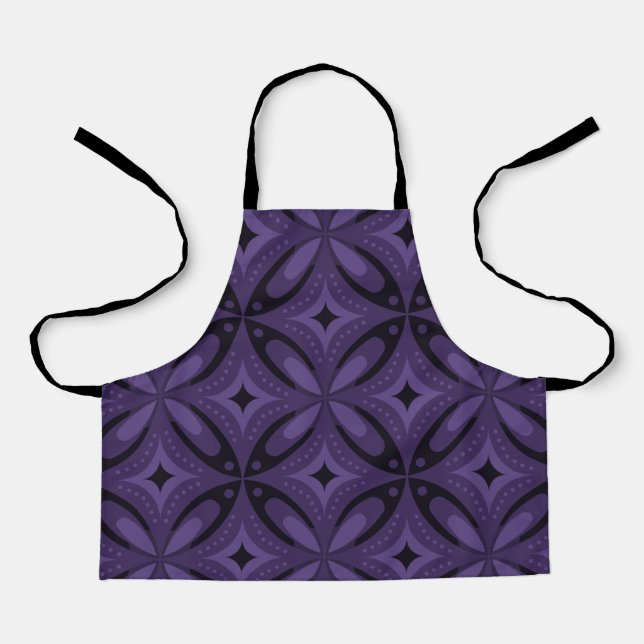 Dark Purple Coloured Retro Pattern Apron (Front)
