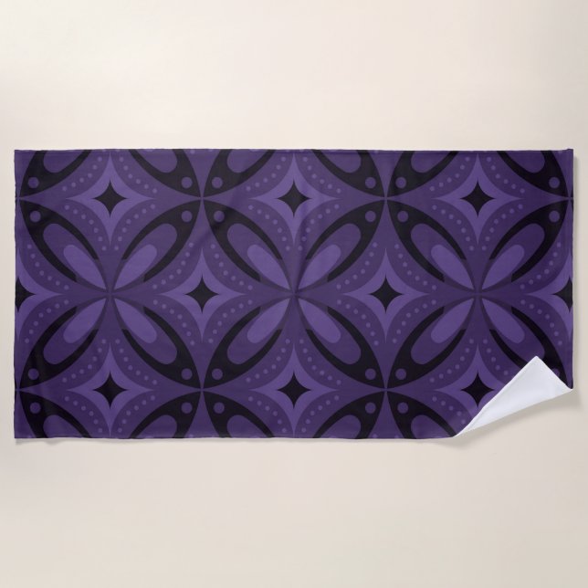 Dark Purple Coloured Retro Pattern Beach Towel (Front)