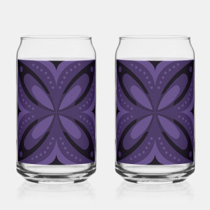 Dark Purple Coloured Retro Pattern Can Glass