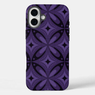 Dark Purple Coloured Retro Pattern iPhone 16 Plus Case
