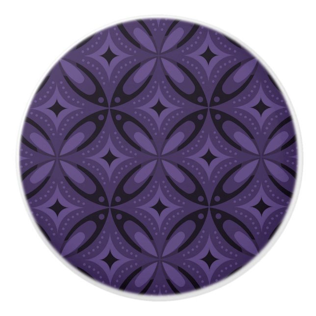 Dark Purple Coloured Retro Pattern Ceramic Knob (Front)