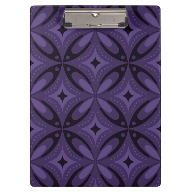 Dark Purple Coloured Retro Pattern Clipboard (Front)