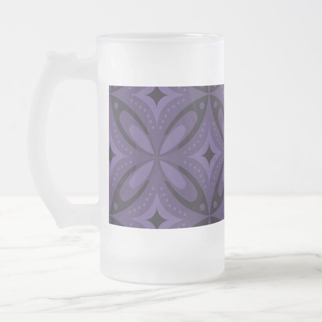 Dark Purple Coloured Retro Pattern Frosted Glass Beer Mug (Left)