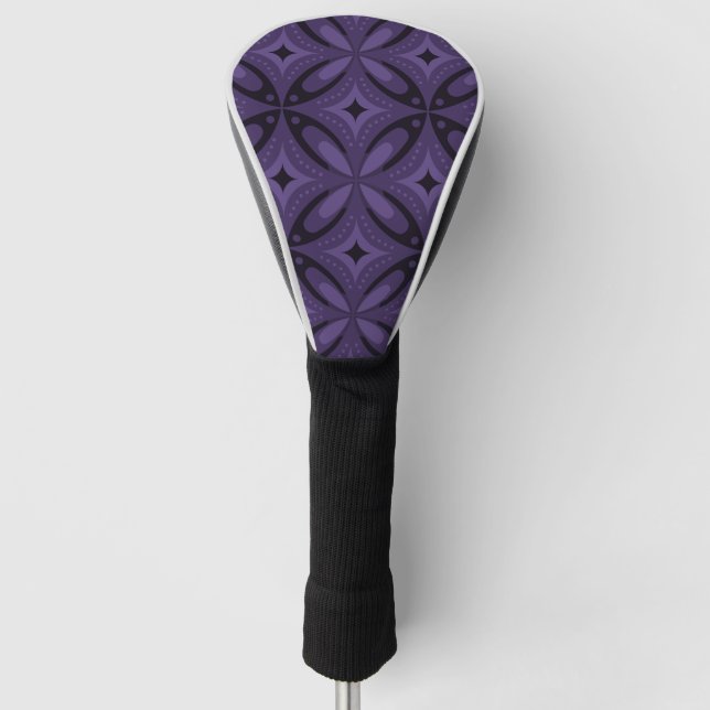 Dark Purple Coloured Retro Pattern Golf Head Cover (Front)
