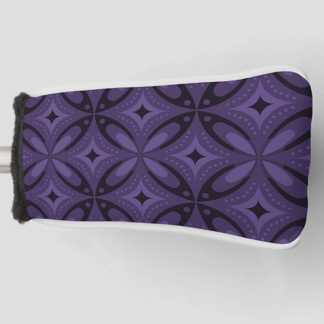 Dark Purple Coloured Retro Pattern Golf Head Cover (Front)