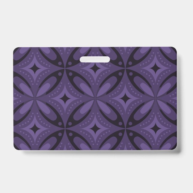 Dark Purple Coloured Retro Pattern ID Badge (Front)