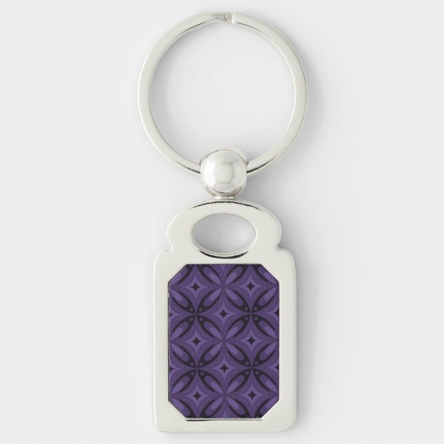 Dark Purple Coloured Retro Pattern Key Ring (Front)