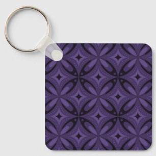 Dark Purple Coloured Retro Pattern Key Ring