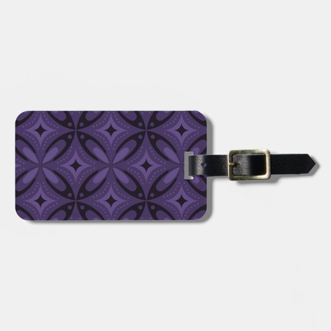Dark Purple Coloured Retro Pattern Luggage Tag (Front Horizontal)