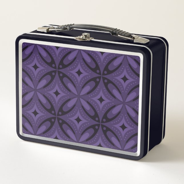 Dark Purple Coloured Retro Pattern Metal Lunch Box (Front)