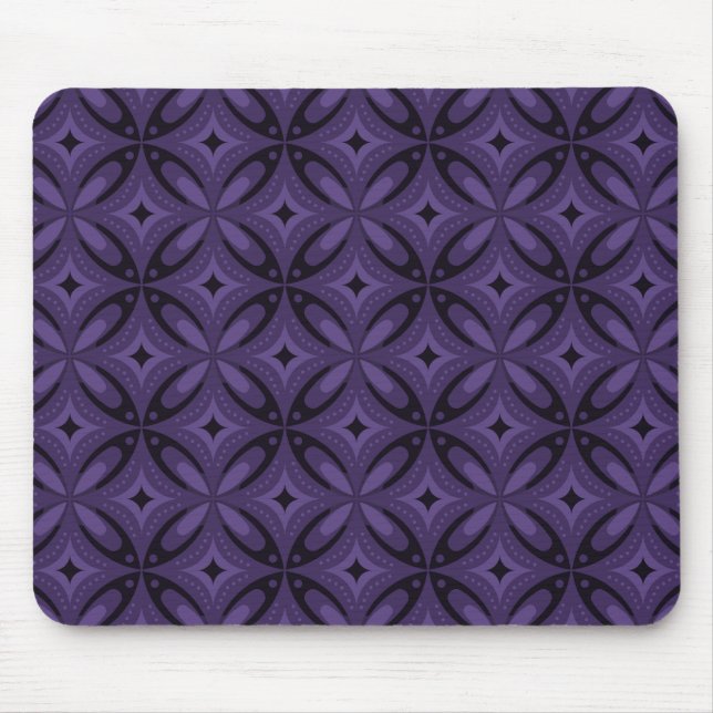 Dark Purple Coloured Retro Pattern Mouse Mat (Front)