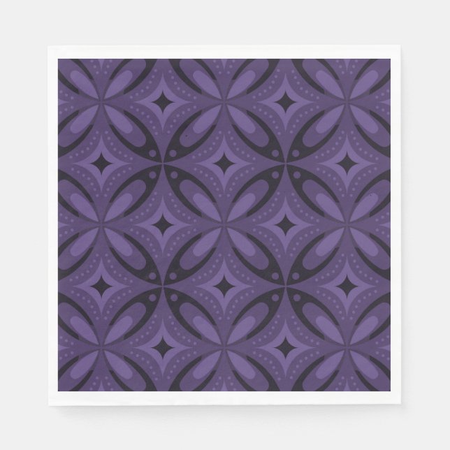 Dark Purple Coloured Retro Pattern Napkin (Front)