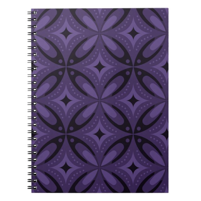 Dark Purple Coloured Retro Pattern Notebook (Front)