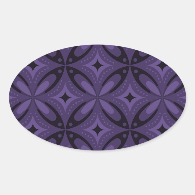 Dark Purple Coloured Retro Pattern Oval Sticker (Front)