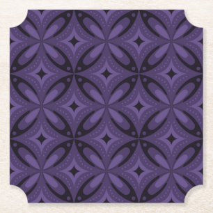 Dark Purple Coloured Retro Pattern Paper Coaster