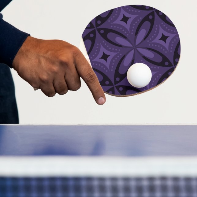 Dark Purple Coloured Retro Pattern Ping Pong Paddle (Insitu)