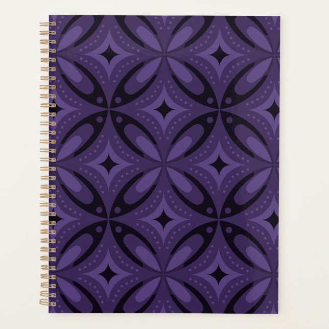 Dark Purple Coloured Retro Pattern Planner (Front)