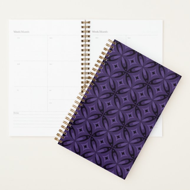 Dark Purple Coloured Retro Pattern Planner (Display)