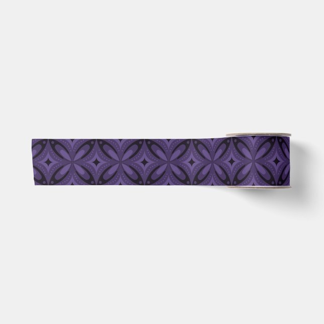 Dark Purple Coloured Retro Pattern Satin Ribbon (Front)