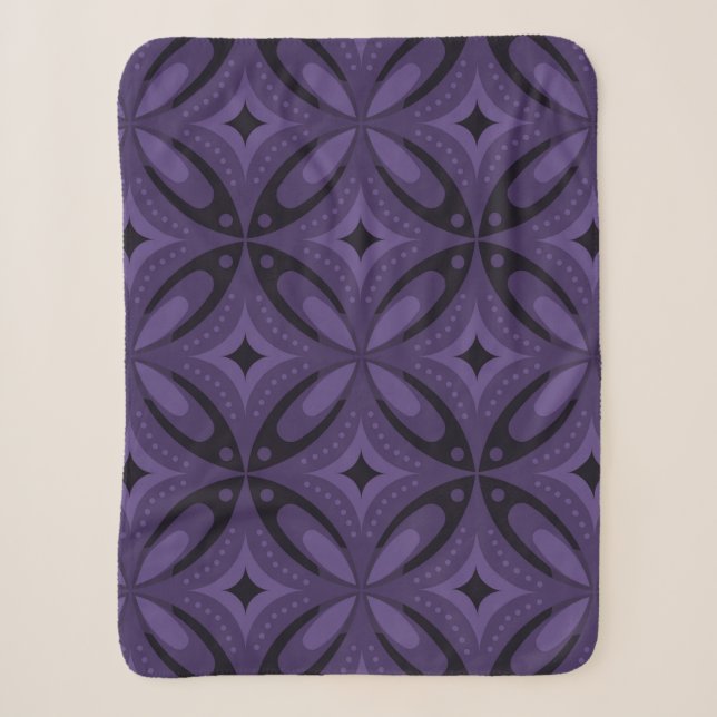 Dark Purple Coloured Retro Pattern Sherpa Blanket (Front)