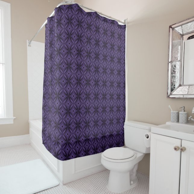 Dark Purple Coloured Retro Pattern Shower Curtain (In Situ)