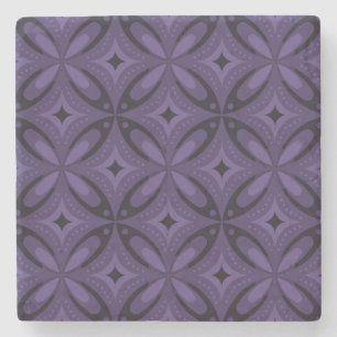 Dark Purple Coloured Retro Pattern Stone Coaster
