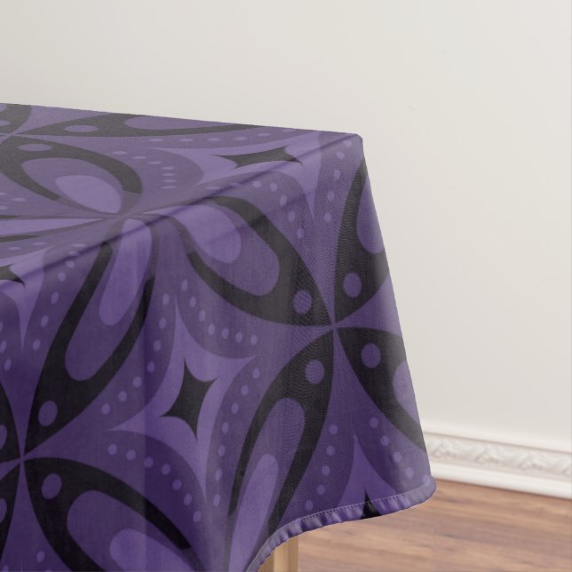 Dark Purple Coloured Retro Pattern Tablecloth (In Situ)