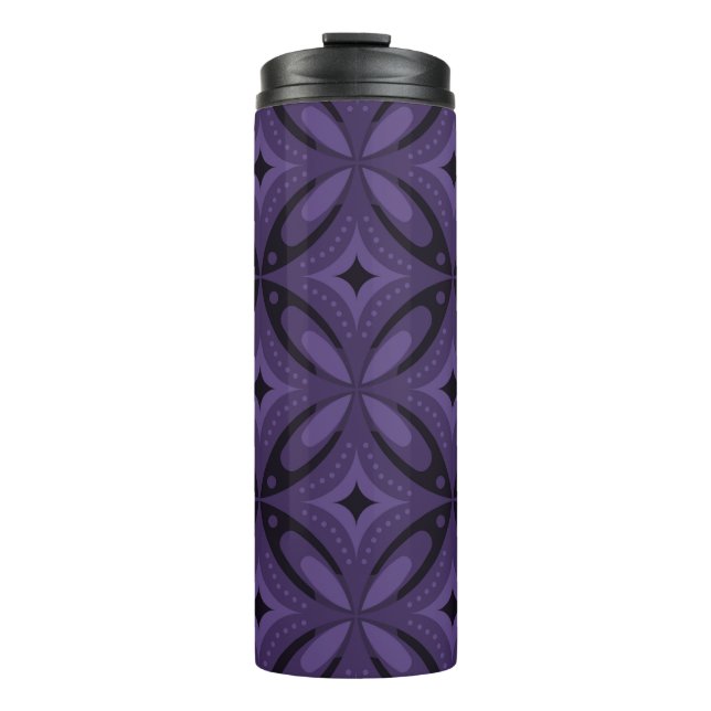 Dark Purple Coloured Retro Pattern Thermal Tumbler (Front)