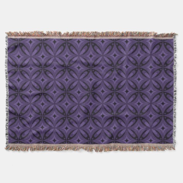Dark Purple Coloured Retro Pattern Throw Blanket (Front)
