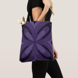 Dark Purple Coloured Retro Pattern Tote Bag