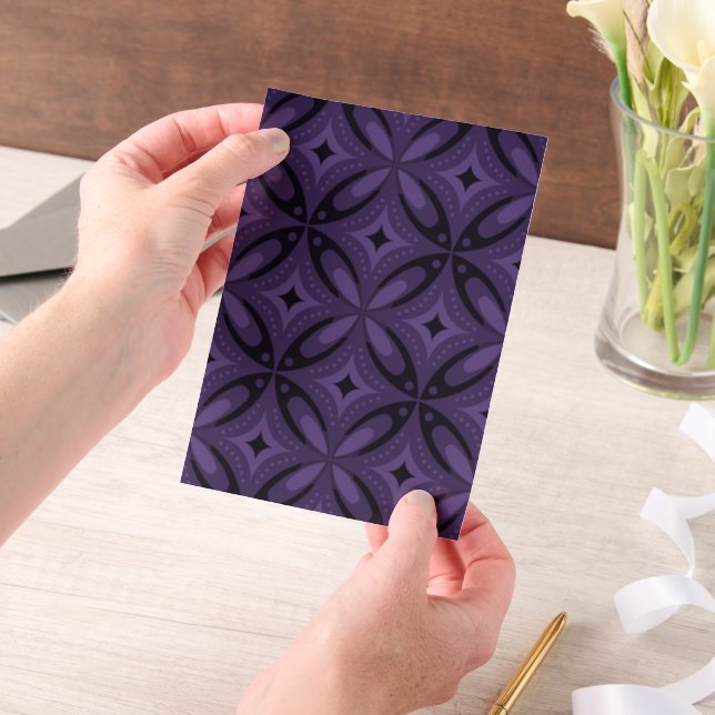 Dark Purple Coloured Retro Pattern Vellum Invitations (Handheld)