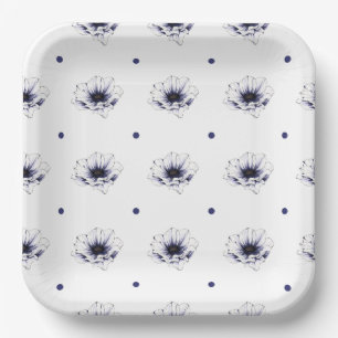 Dark purple daisy flowers polka dots botanical pap paper plate