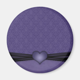 Dark Purple Damask with Heart Magnet