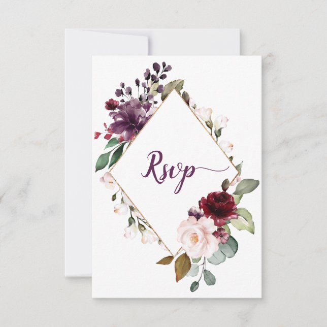 Dark Purple Dark Red Floral Framed RSVP (Front)
