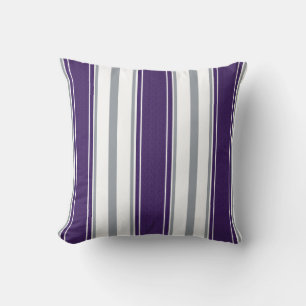 Dark Purple Denim Pale Grey Stripes Pattern Cushion
