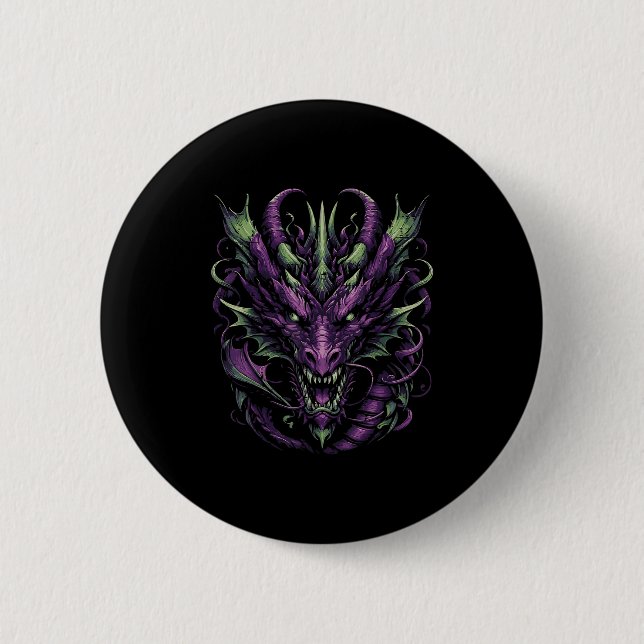 Dark Purple Dragon Head Demon Fantasy Gothic Men W 6 Cm Round Badge (Front)