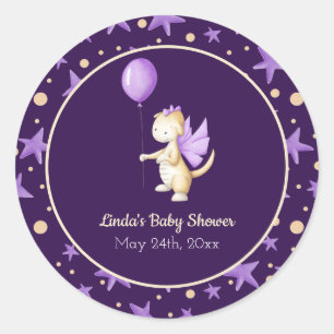 Dark Purple Dragon with Balloon Girl Baby Shower Classic Round Sticker
