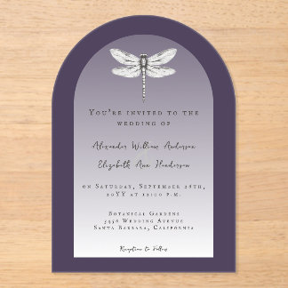 Dark Purple Dragonfly Wedding Acrylic Invitations