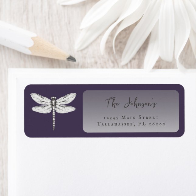 Dark Purple Dragonfly Wedding Address (Insitu)