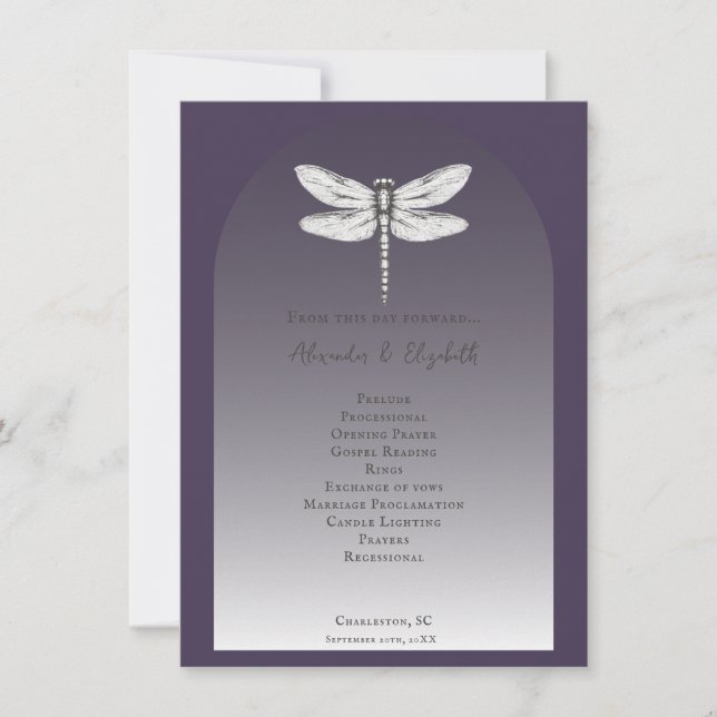 Dark Purple Dragonfly Wedding Program (Front)