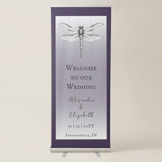 Dark Purple Dragonfly Wedding Retractable Banner (Front)