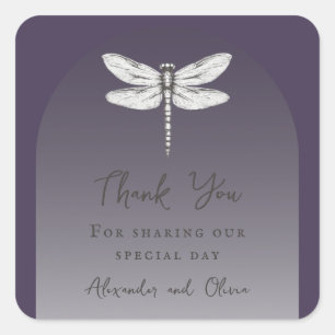 Dark Purple Dragonfly Wedding Square Sticker