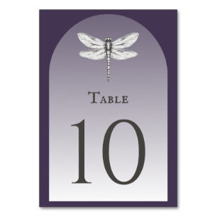 Dark Purple Dragonfly Wedding Table Number